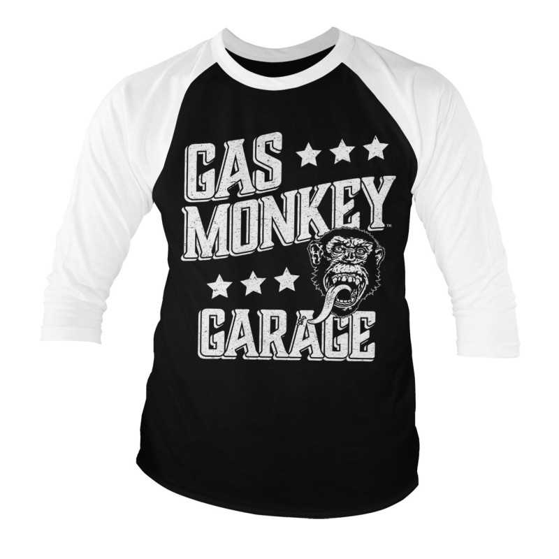 T-Shirt Manches 3/4 Noir et Blanc Adulte Gas Monkey