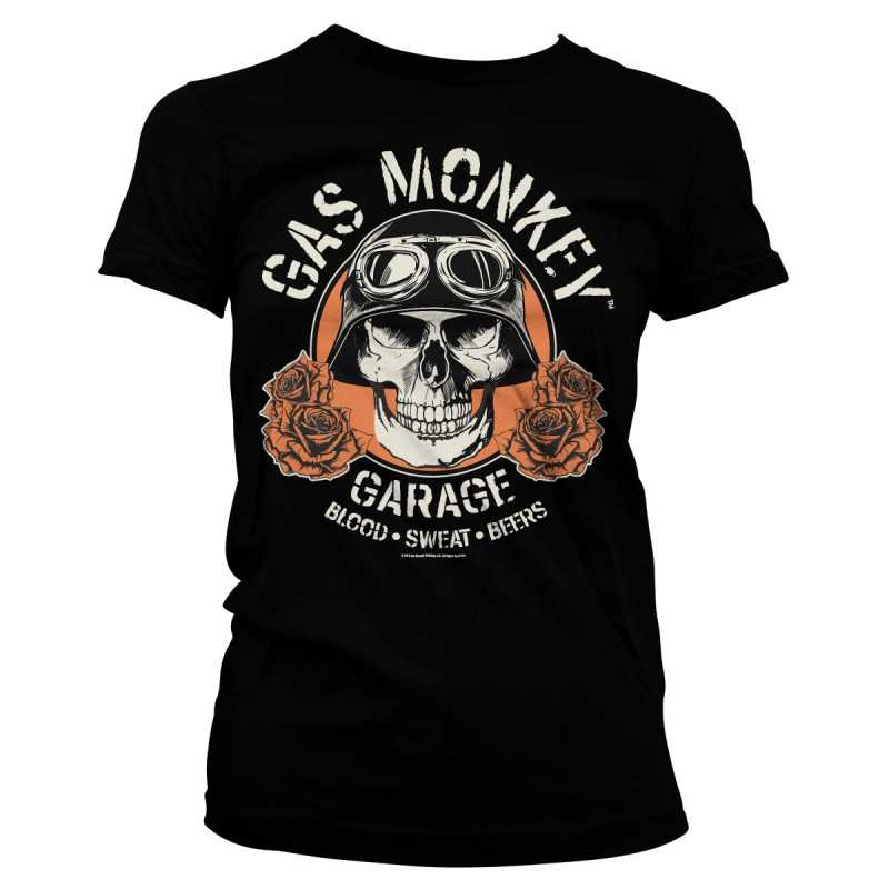 T-Shirt Femme Tête de Mort Motard Garage