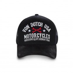 Cette casquette noir filet USA Motorcycles Von Dutch est complètement dans le thème de la Kustom Kulture ! Les étoiles, les clés plates, la mention USA, tout rappelle la Kustom Kulture née aux Etats-Unis dans les années 50.  
