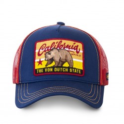Cette casquette rouge et bleue à filet california Von Dutch représente le symbole de l'état de Californie : le dernier grizzly de Californie. C'est une référence au lieu de naissance de la marque Von Dutch. 