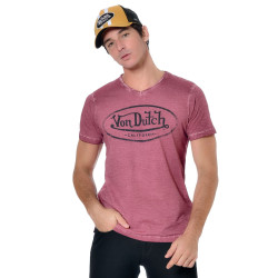 T-Shirt Homme Col V Logo Von Dutch Rouge Chiné