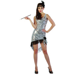 Déguisement charleston sexy femme argent à  sequins Jadeo
