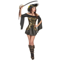 Déguisement Pirate noir et doré femme Jadeo