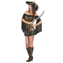 Déguisement Pirate noir et doré femme Jadeo