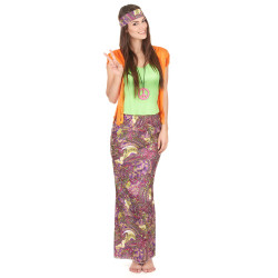 Déguisement hippie rose et vert femme Jadeo