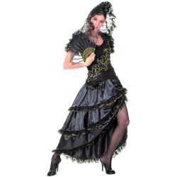 Déguisement danseuse de flamenco femme noir et doré Jadeo
