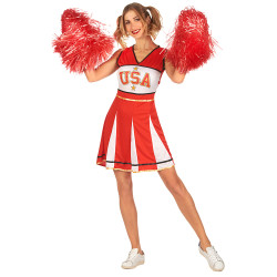 Déguisement pompom girl USA rouge femme Jadeo