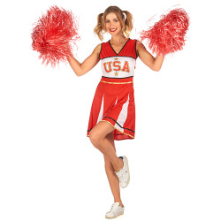 Déguisement pompom girl USA rouge femme Jadeo
