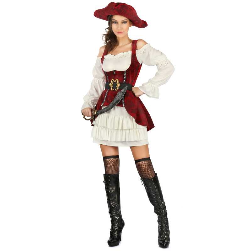 Déguisement pirate blanc et rouge femme