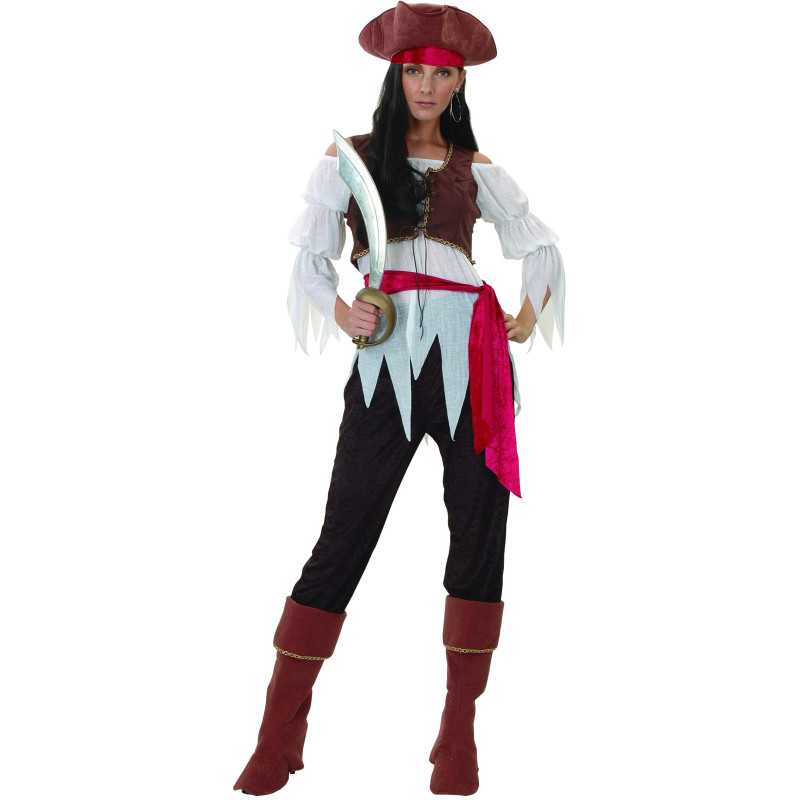 Déguisement pirate marron et blanc femme