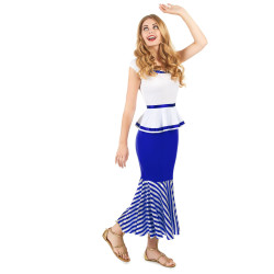 Déguisement de gauloise blanc et bleu femme Jadeo