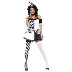 Déguisement arlequin noir et blanc sexy femme Jadeo
