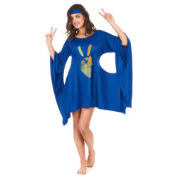 Déguisement robe hippie bleue peace & love femme Jadeo
