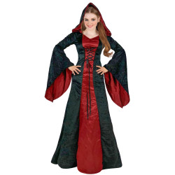 Déguisement gothique à  capuche rouge et noir femme Jadeo