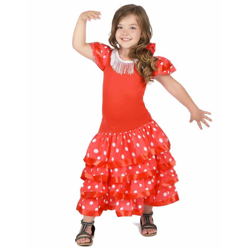 Déguisement Danseuse Flamenco Rouge à  Pois Blanc Fille Jadeo
