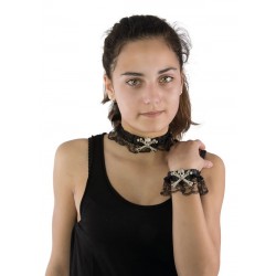 Déguisement Bijoux Collier Bracelet Têtes de Mort Os Dentelle - Costume Bijoux The Duck