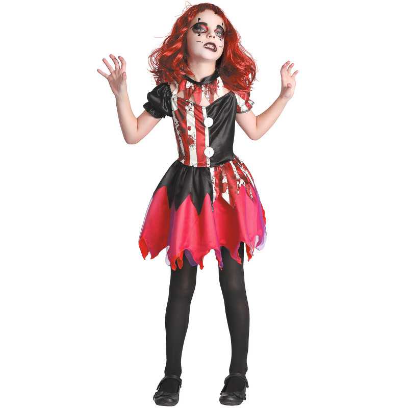 Déguisement clown ensanglanté rouge et noir fille Jadeo