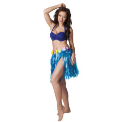 Jupe hawaïenne courte bleue adulte Jadeo