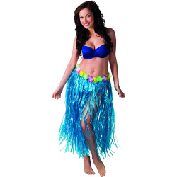 Jupe hawaïenne longue bleue adulte Jadeo