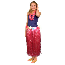 Jupe hawaïenne longue rouge adulte Jadeo
