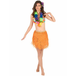 Jupe hawaïenne courte orange papier adulte Jadeo