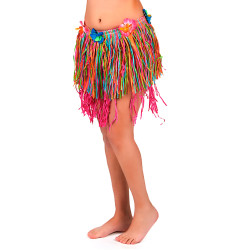 Jupe hawaïenne courte multicolore avec fleurs adulte Jadeo