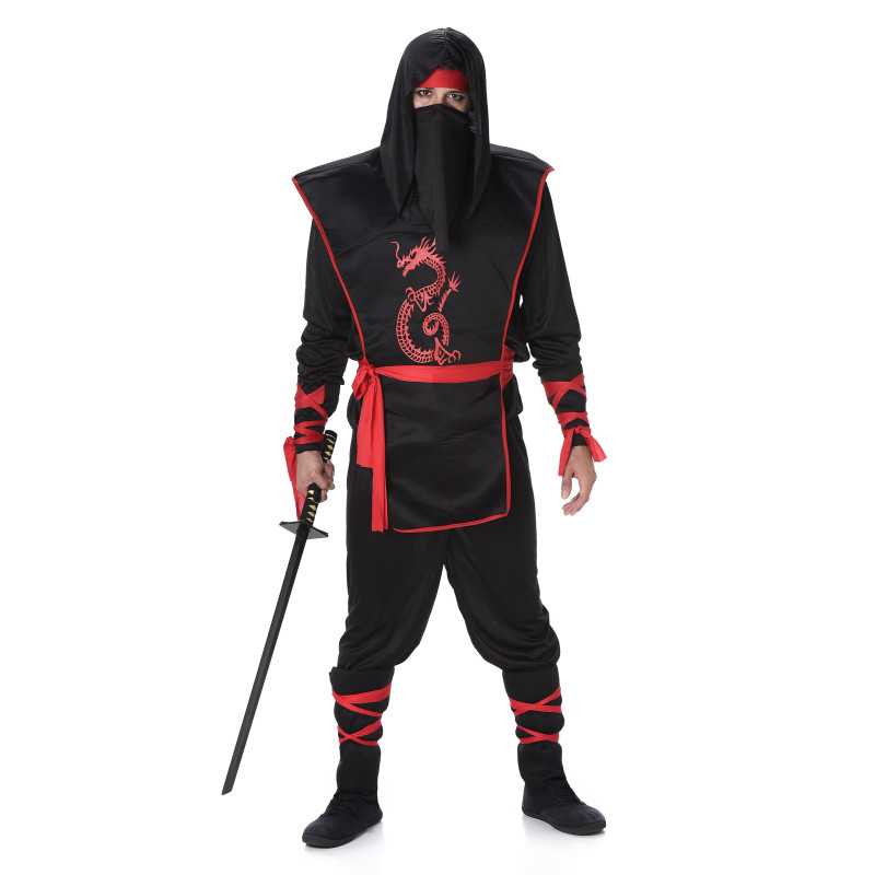 Déguisement ninja noir et rouge homme