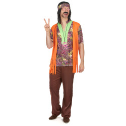 Déguisement hippie rose et marron homme Jadeo