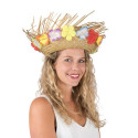 Chapeau Paille Hawaïen Beige avec Fleurs Adulte