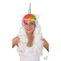 Perruque Licorne avec Frange Blanc Arc-en-Ciel PtitClown