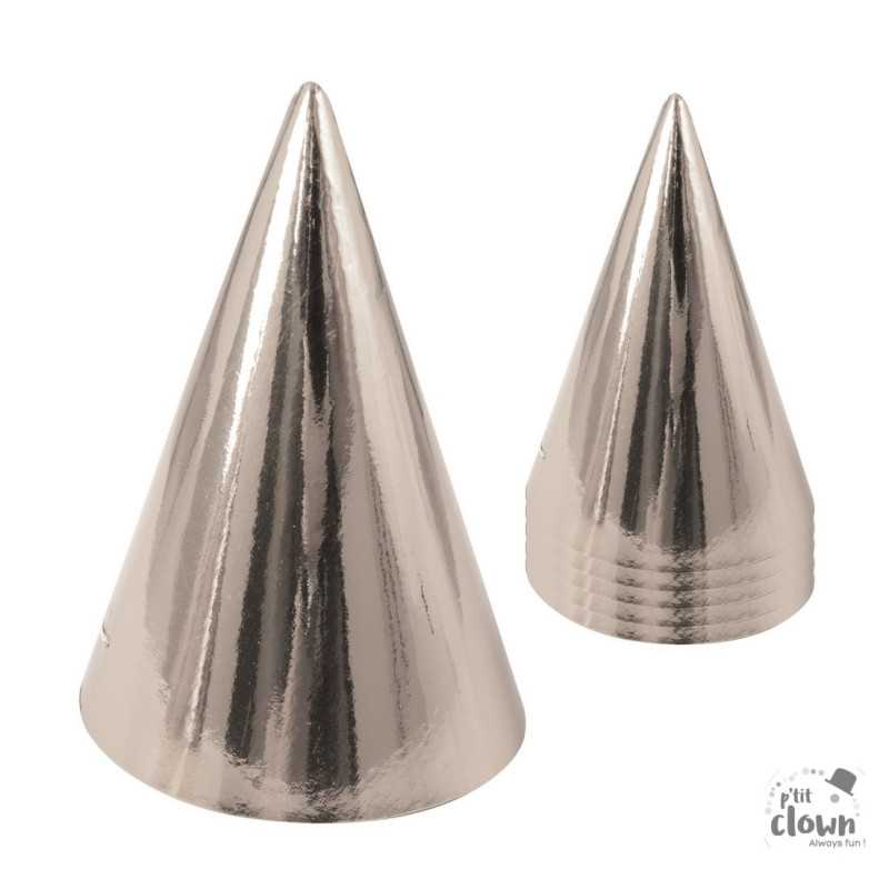 Chapeau Pointu Carton Argent - Lot de 6