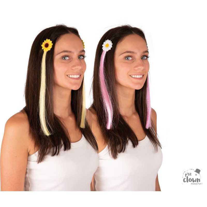 Barrette Fleur avec Cheveux Couleurs Aléatoires - Lot de 2