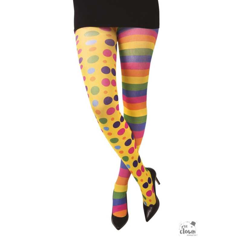 Collant de Clown Opaque Rayures et Pois Multicolores