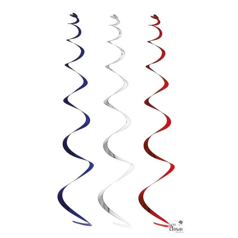 Spirale Metallisée à Suspendre Bleu Blanc Rouge - Lot de 6