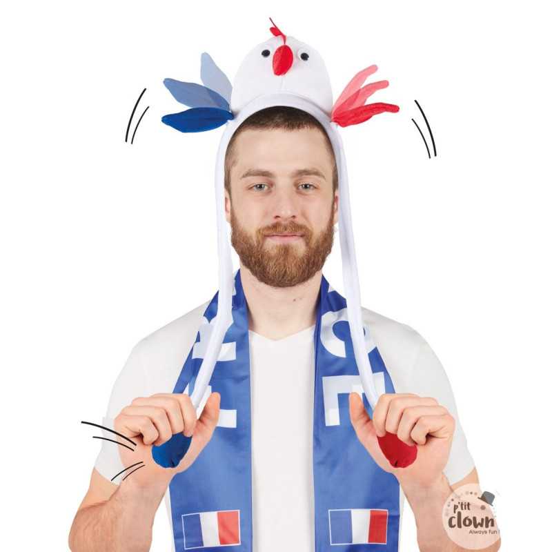 Serre-Tête Coq Animé Bleu Blanc Rouge