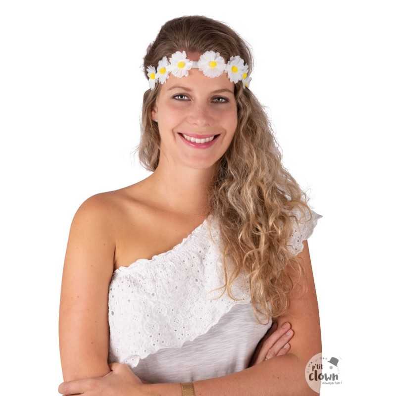 Bandeau Cheveux Hippie Fleurs Blanches