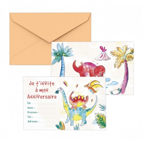 Carton invitation  dinosaures  lot de 8