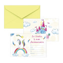 Carton invitation  licornes  lot de 8