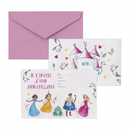 Carton invitation  princesses  lot de 8