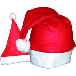 Ce bonnet de Père-Noël pour adulte est de couleur rouge avec des bords blancs. Au bout de la pointe rouge, vous trouverez un pompon blanc.