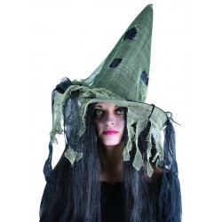 Chapeau de Sorcière Noir et Beige Femme - Déguisement Halloween - Costume Sorcière