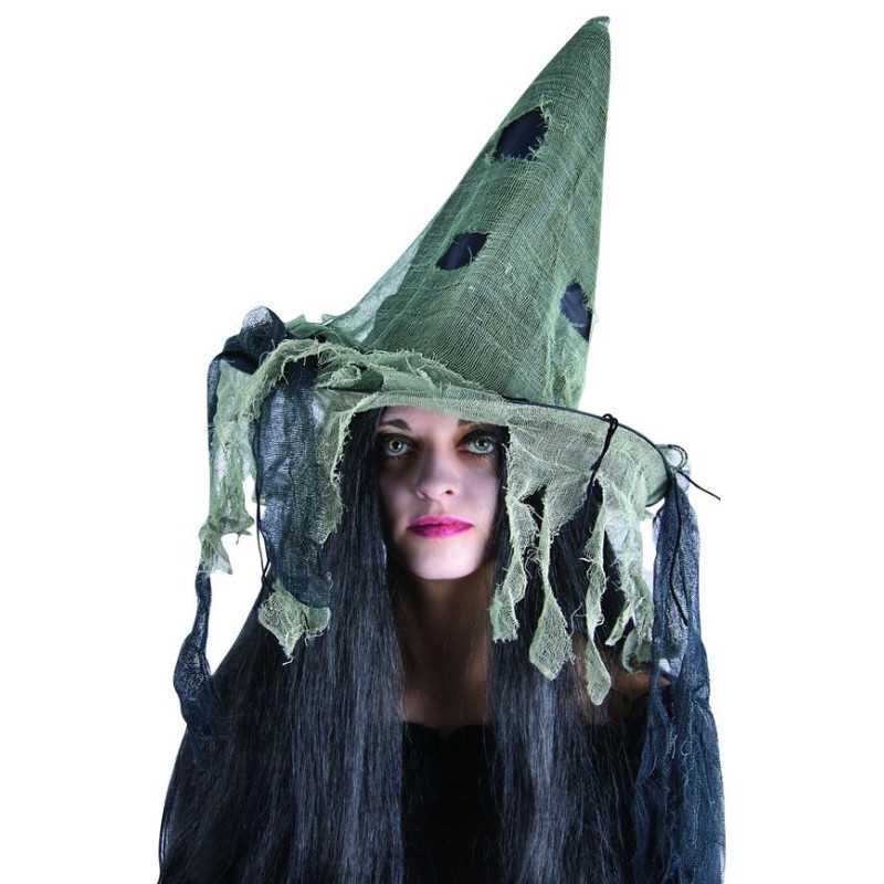 Chapeau de Sorcière Noir et Beige Femme - Déguisement Halloween - Costume Sorcière