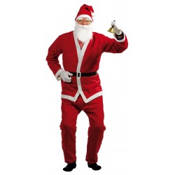 Ce costume de Père Noël rouge adulte est composé d'une veste, d'un pantalon, d'une ceinture, d'une barbe et d'un bonnet (chaussures et clochette non incluses). 
