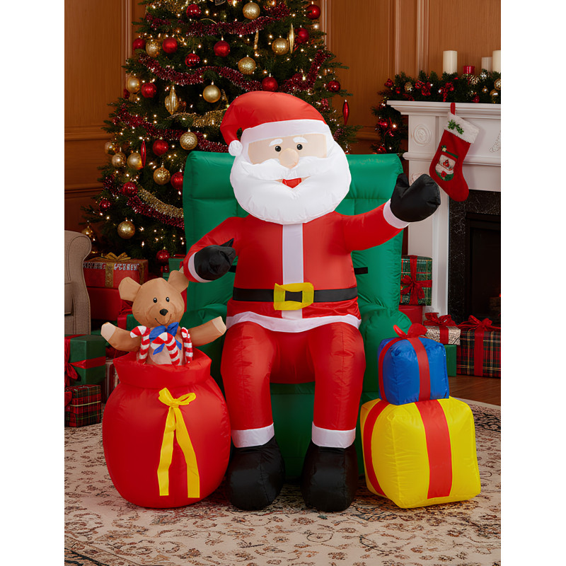D√©coration anim√©e gonflable P√®re No√´l assis avec cadeaux 122 cm  