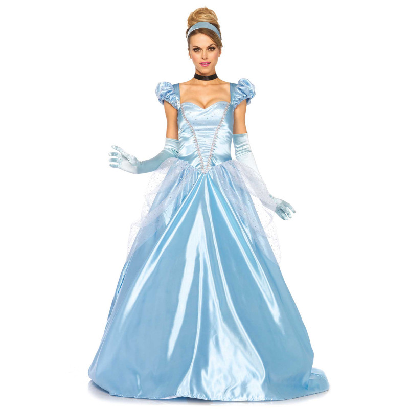 D√©guisement princesse robe bleu satin√© femme  