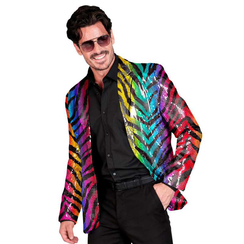 Veste de costume √† sequins tigr√©e arc en ciel adulte  