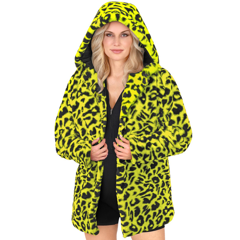 Veste √† capuche l√©opard jaune adulte  