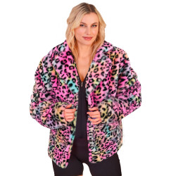 Veste en peluche l√©opard multicolore femme  
