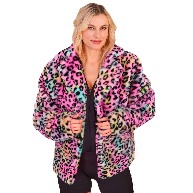 Veste en peluche l√©opard multicolore femme  
