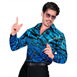 Chemise √† sequins vague bleue homme  